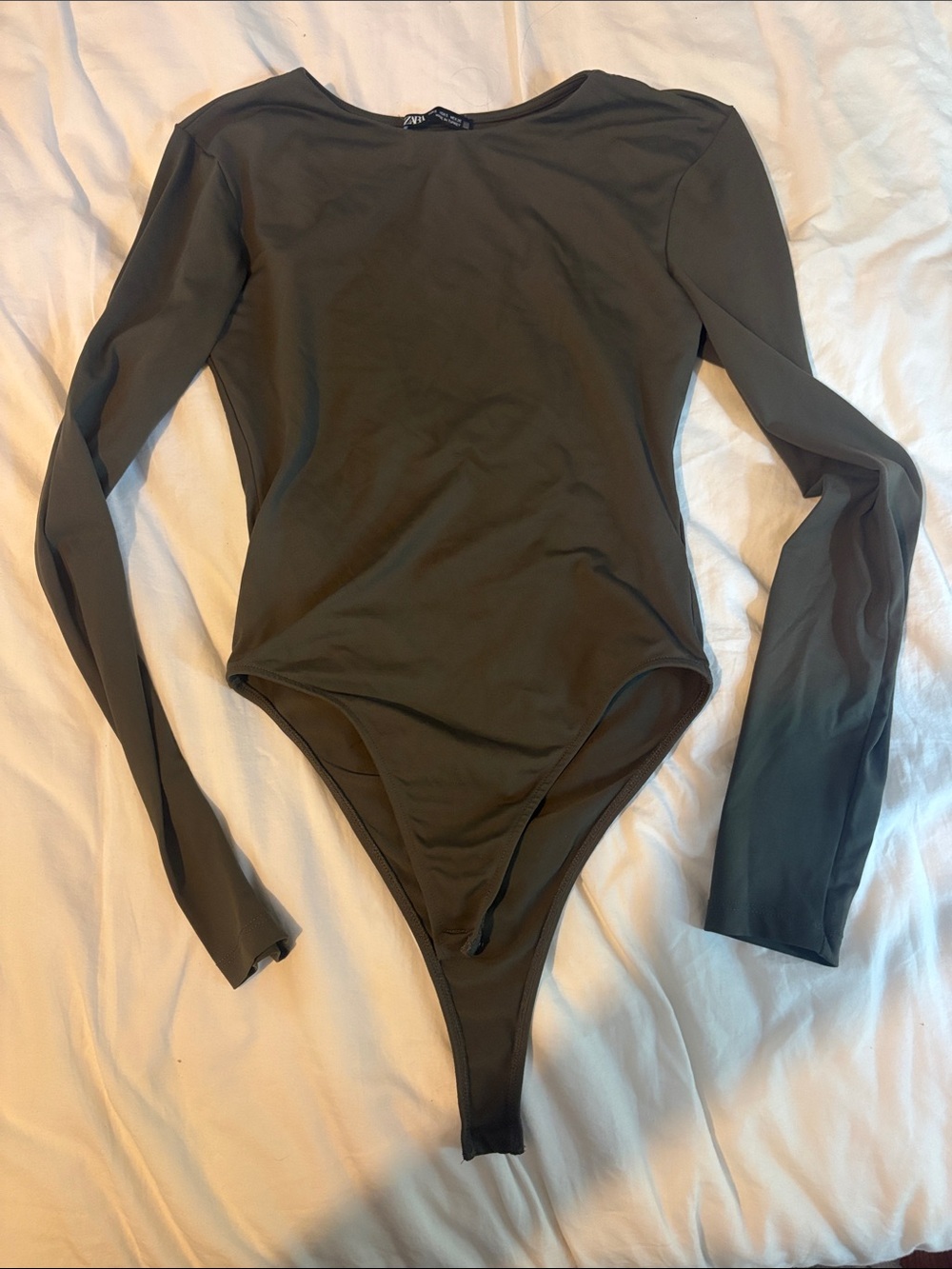 Long-Sleeve Olive Green One-Piece Bodysuit
